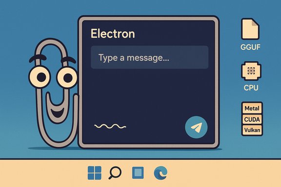Playful Electron chat screen with a headphone mascot and a Type a message input.