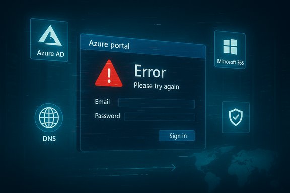 Azure portal login error screen showing email and password fields with security icons.