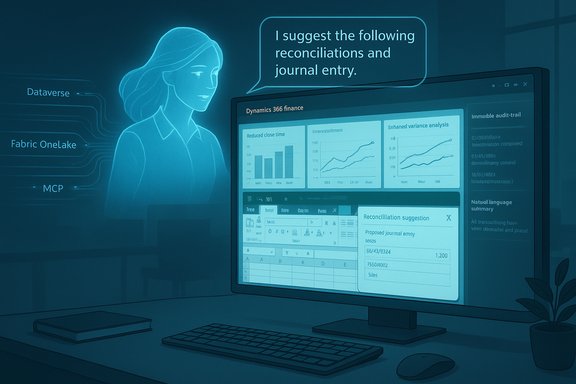 A holographic analyst proposes reconciliations on a data analytics dashboard.
