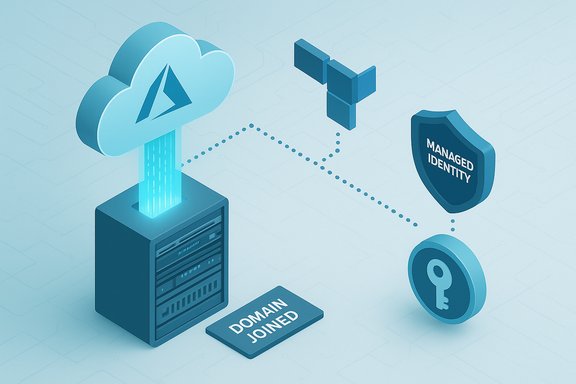 Cloud-based server with domain-joined access, managed identity, and a security key.