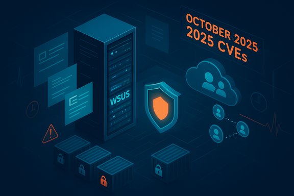WSUS server with shield and cloud icons amid October 2025 CVEs.
