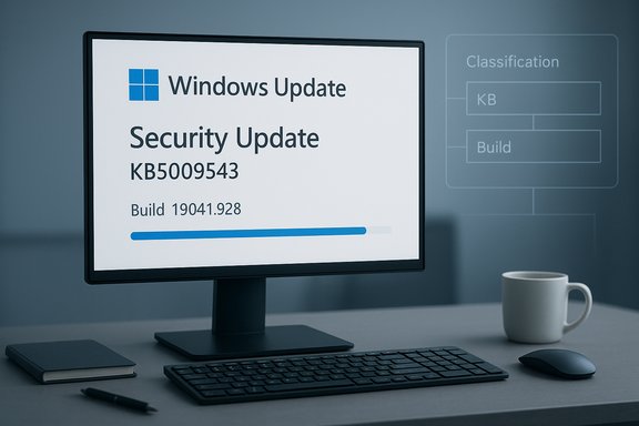 Windows Update screen shows Security Update KB5009543 with a progress bar. Windows Update screen shows Security Update KB5009543 with a progress bar.