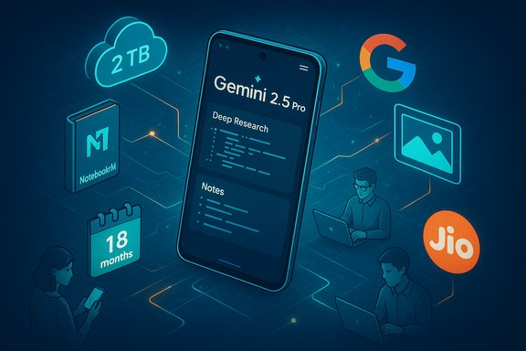 Gemini 2.5 Pro on a smartphone bridges deep research notes, cloud storage, and collaboration.