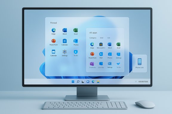 A large monitor displays a Windows app grid with pinned icons, keyboard and mouse on the desk.