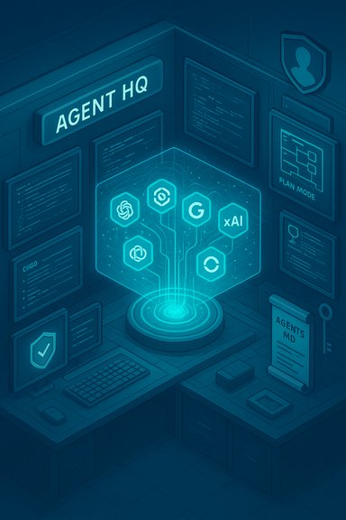 A high-tech agent HQ featuring a glowing holographic hexagonal AI interface.