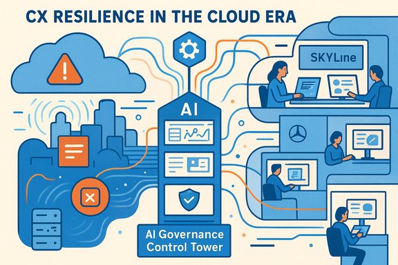 Infographic on CX resilience and AI governance in the cloud era.