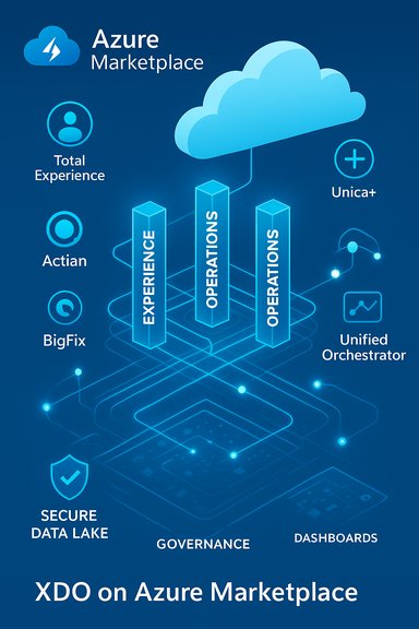 Azure Marketplace XDO diagram showing cloud, governance, dashboards, and operations.