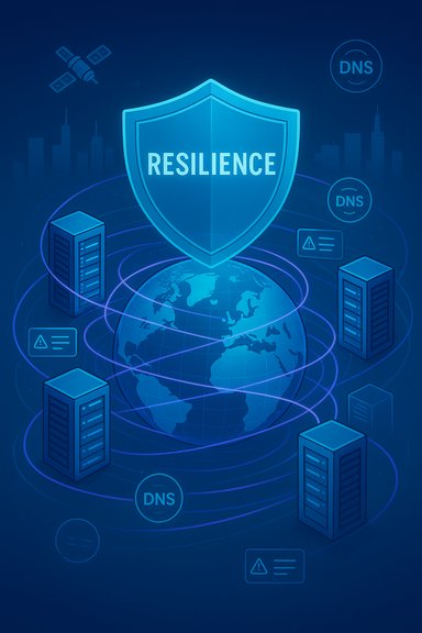 Resilience shield over a connected globe and data servers.