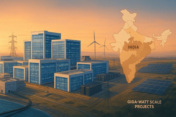 India's giga-watt scale projects: solar, wind, and modern energy infrastructure.