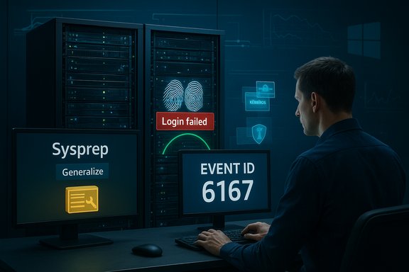 Tech worker monitors servers as a login failed alert flashes with event ID 6167.