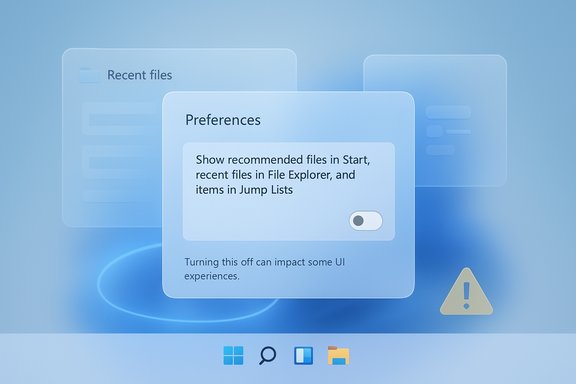 Blue UI mockup showing a Preferences panel with a toggle and floating windows over a dock.