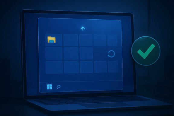 Blue-tinted laptop screen showing a calendar grid with a highlighted folder and a green checkmark.