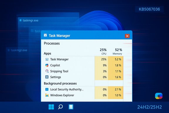 Windows Task Manager showing processes with CPU and memory usage.