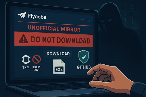 Hacker silhouette looming over a laptop displaying “UNOFFICIAL MIRROR” and “DO NOT DOWNLOAD.”