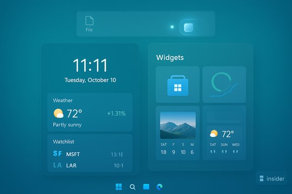 Futuristic blue dashboard UI showing time, date, weather, and widget cards.