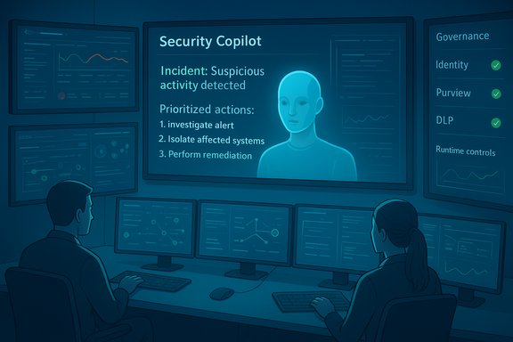Security operations center monitors a “Security Copilot” alert with steps to investigate, isolate, and remediate. Security operations center monitors a “Security Copilot” alert with steps to investigate, isolate, and remediate.