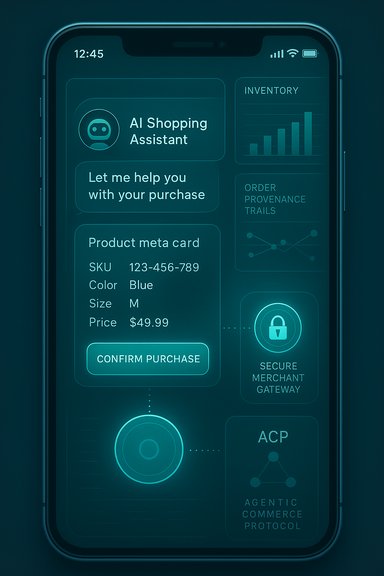 Teal UI on a smartphone shows AI shopping assistant with product details.