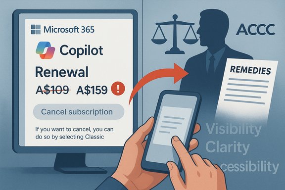 A person reviews Microsoft 365 Copilot renewal costs on a monitor as legal remedies loom.