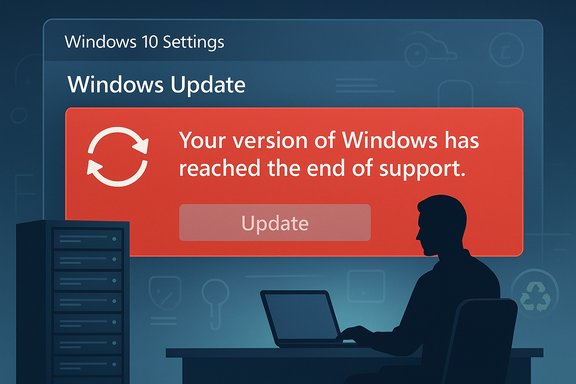 Windows Update alert: Your version of Windows has reached the end of support.