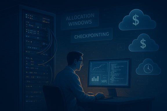 A data center engineer sits at a desk, monitoring servers and cloud dashboards.