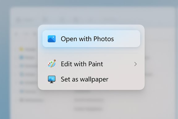 A soft, rounded action sheet offering Open with Photos, Edit with Paint, or Set as wallpaper.