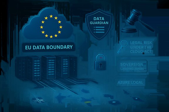 EU data boundary illustrated by cloud, servers, and legal-security icons.