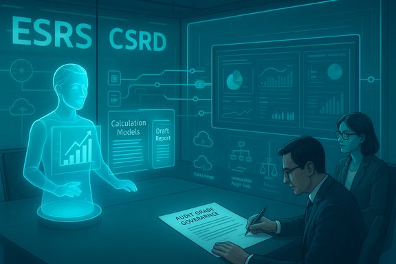 A holographic analyst presents charts to executives during an audit governance meeting.