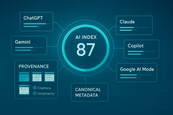Central AI Index 87, linking models like ChatGPT, Claude, Gemini, Copilot and provenance metadata.