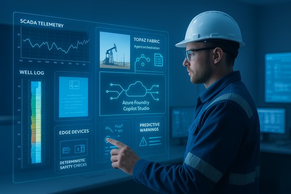 Engineer in a hard hat and safety glasses interacts with holographic SCADA dashboards.