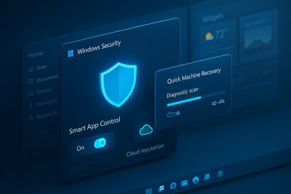 Futuristic Windows Security interface with a glowing shield and floating diagnostic panels. Futuristic Windows Security interface with a glowing shield and floating diagnostic panels.