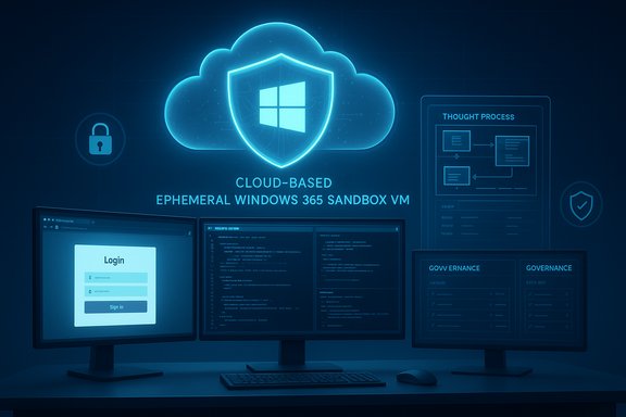 Cloud-based ephemeral Windows 365 Sandbox VM with a login screen across multiple monitors.