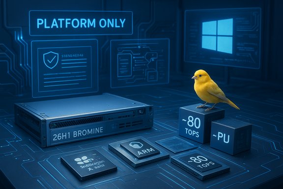A yellow canary perched on AI processor blocks in a blue, futuristic tech lab.