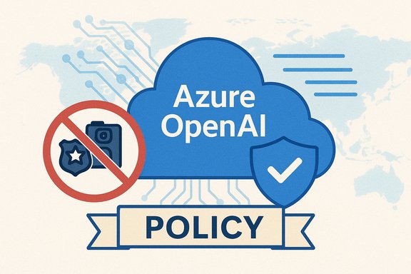 Azure OpenAI policy: secure cloud AI with privacy shield and policy banner.
