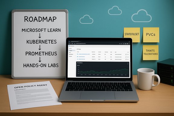 Roadmap on the desk guiding Kubernetes, Prometheus, and Open Policy Agent through hands-on labs.