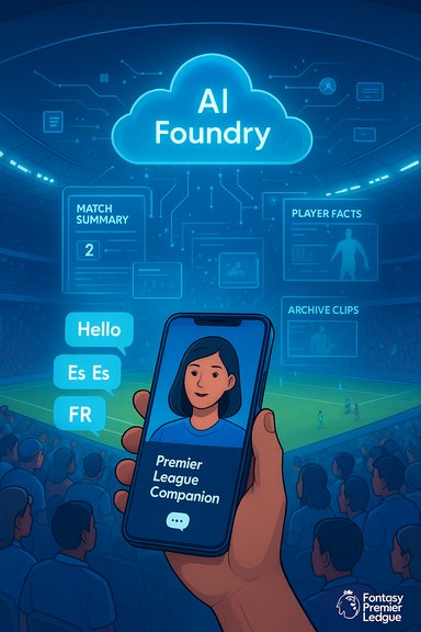 A fan uses an AI-powered Premier League companion app on a smartphone at a stadium.