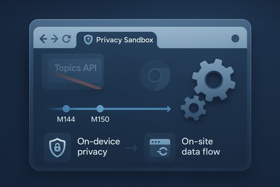 Illustration of Privacy Sandbox UI with Topics API and on-device privacy data flow.