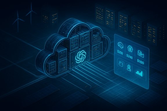 Futuristic blue cloud data center with glowing servers and a holographic analytics dashboard.