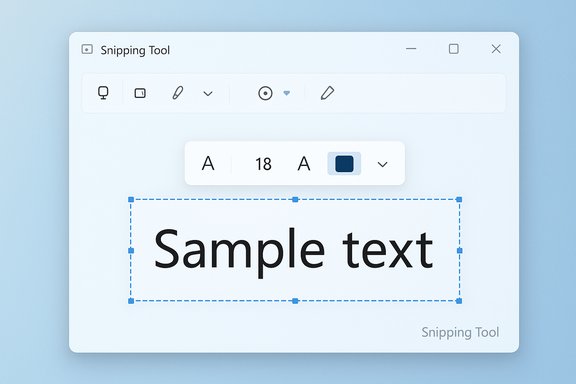 A Snipping Tool window showing a blue dashed selection around Sample text.