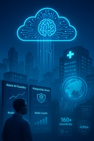 Neon cloud with a brain logo over a city skyline, symbolizing AI cloud computing and data security.