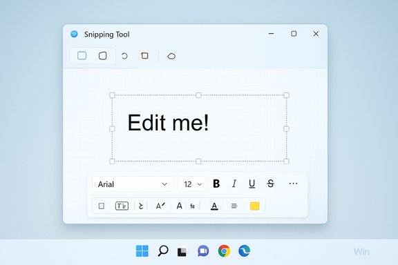 A Snipping Tool window showing a dashed selection box around the text Edit me!