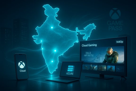 A glowing map of India connected to cloud gaming devices and Halo Infinite on screen.
