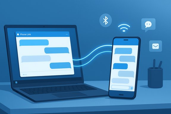 Laptop and phone exchange messages over a wireless link.