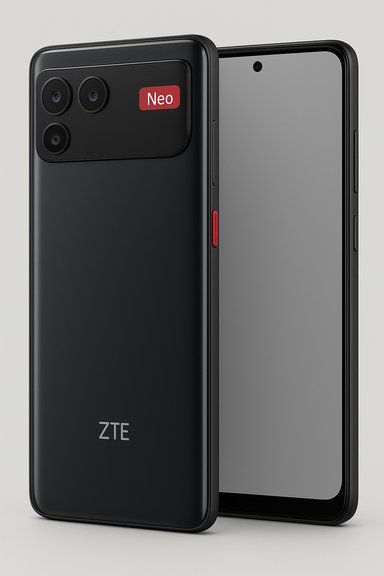 Black ZTE Neo smartphone with a triple rear camera module and a centered punch-hole front camera.