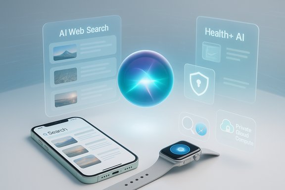 Futuristic holographic AI dashboards float around a smartphone and a smartwatch.