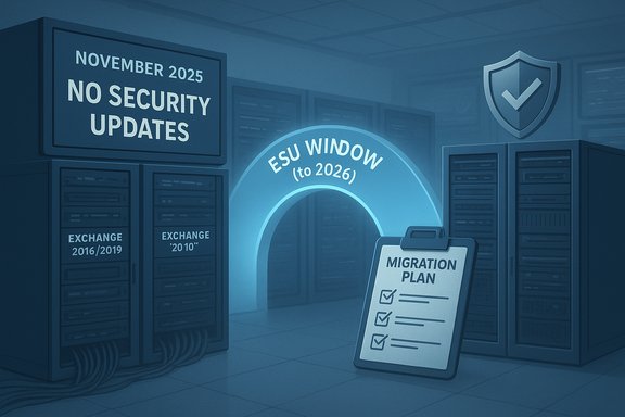 Data center warns of no security updates, ESU window to 2026, with a migration plan.