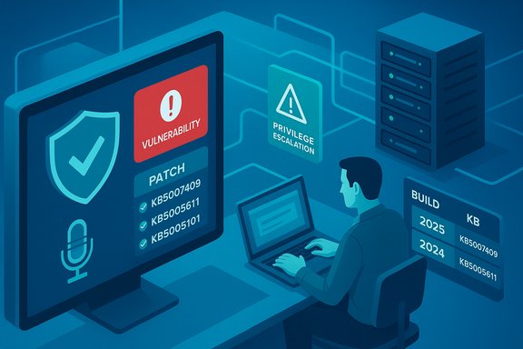Cybersecurity analyst monitors vulnerability alerts and privilege escalation on a workstation.