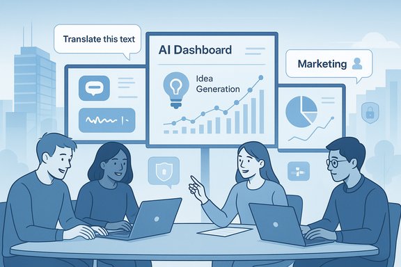 Team collaborates on an AI dashboard for idea generation, translation, and marketing.