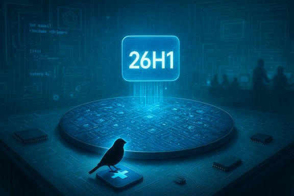A blue holographic chip marked '26H1' floats above a circular circuit-board platform.