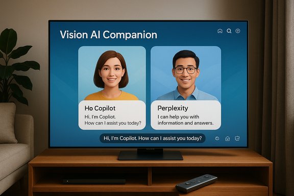 TV displays Vision AI Companion with two avatar cards: Ho Copilot and Perplexity.