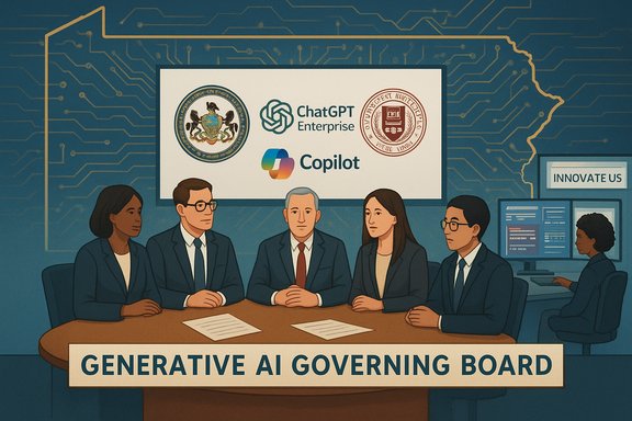 A diverse panel of executives convenes for the Generative AI Governing Board meeting.
